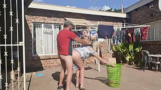 OUTDOOR FUCKING while TAKING OFF laundry with BIG ASS