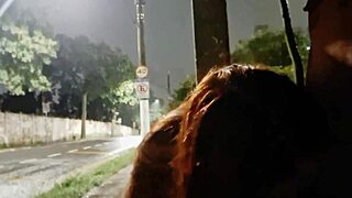 risky outdoor handjob for brunette amateur at bus stop