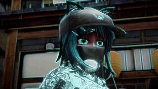 Feline the Blue overwhelms with huge futanari cock action