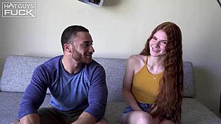 hairy hunk makes tight redhead teen cream on huge cock