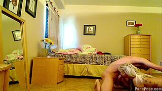 Blonde babysitter kisses ex-girlfriend in passionate lesbian threesome.