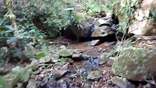 Horny Teen Craves Deepthroat Creampie Outdoors at the Waterfall. Ebony Babe in Public Anal Fun.