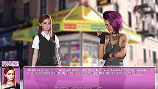 In the summer city, a hot smoking emo teen with tattoos meets in a cartoon hentai game.