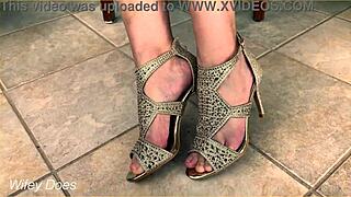 Wife displays new heels in a tight outdoor upskirt