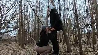 topless thick girl enjoys oral activities in the park