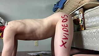 Beautiful shemale gets deep anal penetration with a black dildo