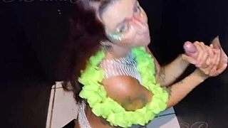 Argentinian milf sucks cock at gloryhole until cum in mouth!