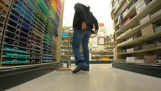 Exhibitionist brunette flashes huge ass in shop jeans 😏