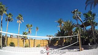 Anissa Kate enjoys backyard badminton massage