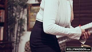 Kelly Madison flaunts big natural tits at work - solo office tease?