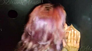 Argentinian milf sucks cock at gloryhole until cum in mouth!