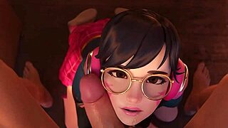 school-girl d va eagerly sucks cock in miniskirt. she gets a messy facial after.