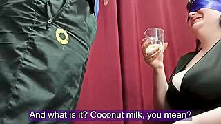 blindfolded wife tricked into drinking cum during taste game.