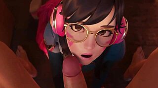 school-girl d va eagerly sucks cock in miniskirt. she gets a messy facial after.