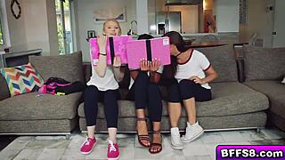 horny bffs got drilled by a hot foreign stud in orgy