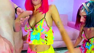 hey, jazmin and candy dominate with rough deepthroat banging! they own that big cock!