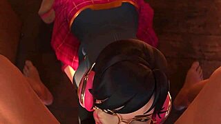 school-girl d va eagerly sucks cock in miniskirt. she gets a messy facial after.
