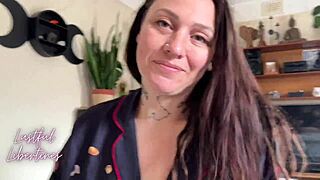 stepmom caught me filming, didn’t wanna cheat on dad but still let me finish on her hairy milf pussy