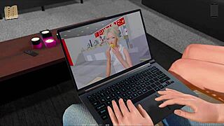 3D hentai teen rips outfit, revealing big tits and boobs