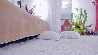 Redhead milf in red dress, teasing and dancing