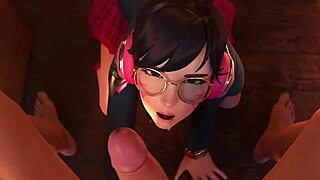 school-girl d va eagerly sucks cock in miniskirt. she gets a messy facial after.