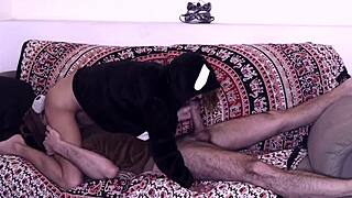 Want to see pajama sex on the sofa with costumes?