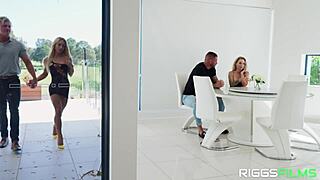 horny blonde wife joins big tits foursome