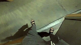 Draining Two Loads Outside Hotel Room with Big Tits Exposed