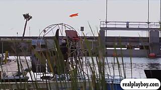 Lovely babes encounter cranky crocodiles outdoors