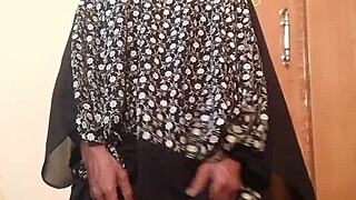 Hot Gay Masturbation in Wife's Silk Gown