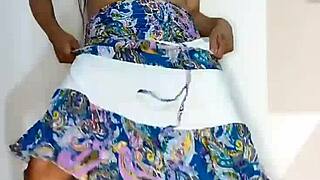Colombian Bluee squirts on skirt and pisses in homemade young clip.