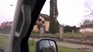 can a nasty secretary resist banging her tight pussy with a hot dude in a van?