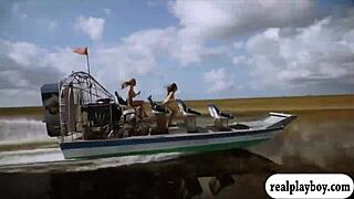 Lovely babes encounter cranky crocodiles outdoors