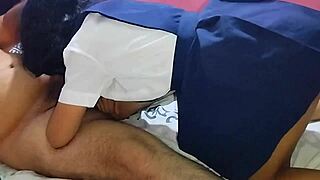 Quiet latina student bent over for blowjob and creampie in homemade amateur video