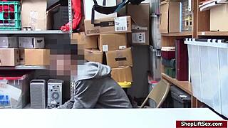 In The Office, The Lp Officer Sucks The Shoplifter's Big Cock While He Masturbates And Fingers Her.