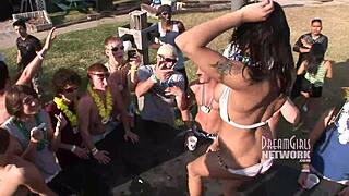Coeds Flash Tits in Intense Spring Break Whip Cream Licking Contest!
