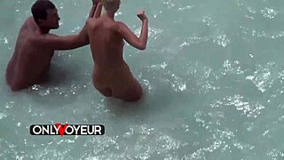 beach voyeur sugardaddy just chilling with a hot teen blonde