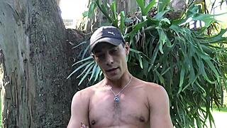 Hot Latino guy gives a raw and hairy blowjob to a big cock in a group sex scene