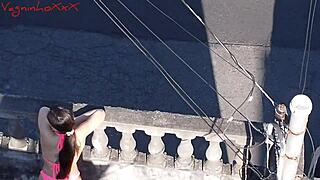 Exhibitionism and kiss outdoors recorded with drone - Vagninho and Pamela Pantera