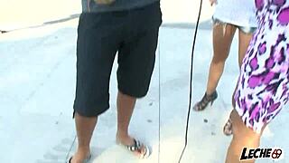 hey, wet shirt contest turns into spanish brunette sucking big cock outdoors! 😜