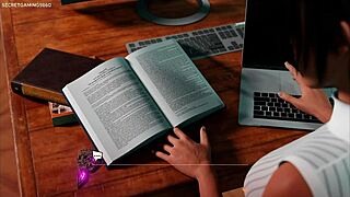 lara croft explores with shower head. hot girl caught in solo female scene in 3d anime game.