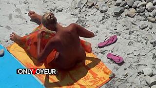 Voyeur experience: Watching an old sugar daddy with a hot young blonde at the beach