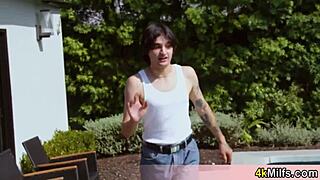 Busty cougar housewife Alexis seduces the garden guy with ease and success