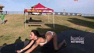 Coeds Flash Tits in Intense Spring Break Whip Cream Licking Contest!