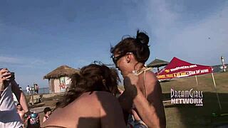 Coeds Flash Tits in Intense Spring Break Whip Cream Licking Contest!