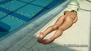 Alluring virgin Enzio Ricci, are you teasing us by masturbating in the indoor pool?