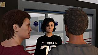 Brunette takes a daring leap in erotic scene 129.