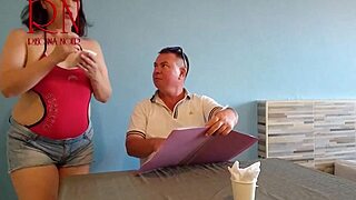 Naked waitress lets guest eat from her navel in restaurant.