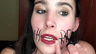 why does this slut eat piss-covered fruits and write on her body?