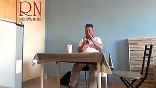 Naked waitress lets guest eat from her navel in restaurant.